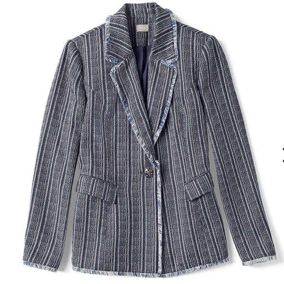 CHICO’S Metallic Thread Tweed Striped Jacket - Picture 2 of 14